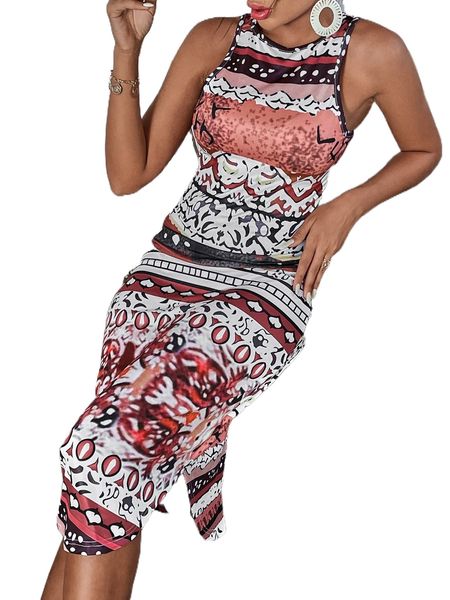 

all over print asymmetric hem dress f7uy#, Black;gray