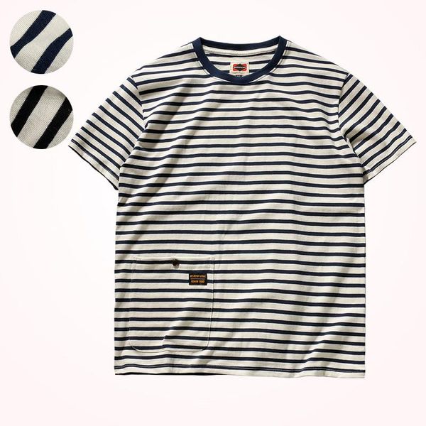 

men's t-shirts summer sailor's striped t-shirt men's fashion short sleeve retro round neck pure cotton wash young couple bott, White;black