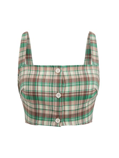 

plaid button front cami without shirt o1oz#, White