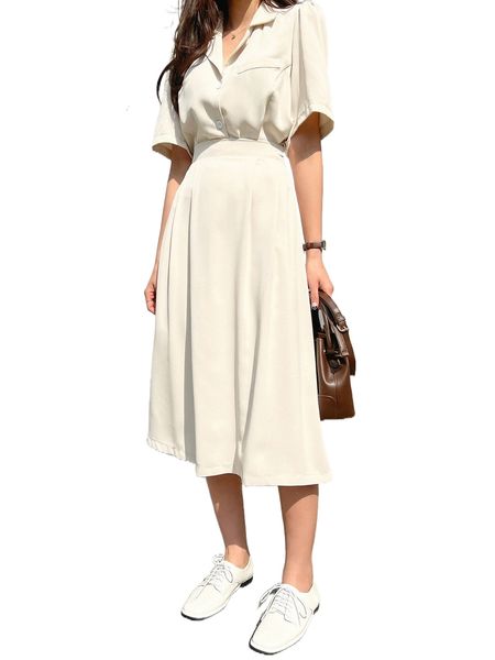 

dazy puff sleeve lapel neck blouse & skirt b53s#, White