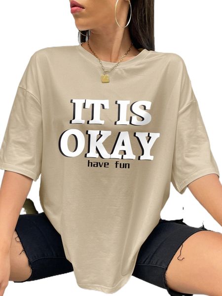 

slogan graphic drop shoulder tee s4xv#, White