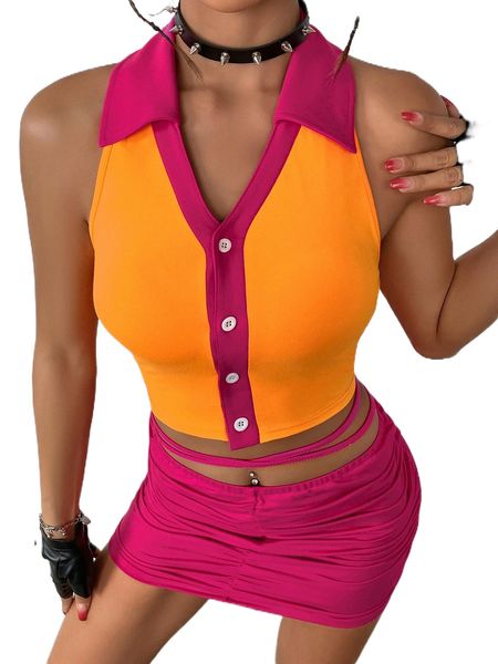 

button front crop halter o7dc#, White