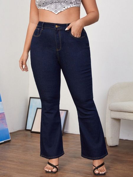 

plus high waist flare leg jeans o1p2#, Blue