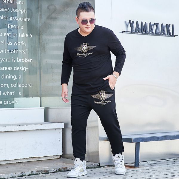 

men's casual shirts designer chao brand large men's suit plus fat leisure pants sports two-piece set long sleeved shirt szsi, White;black