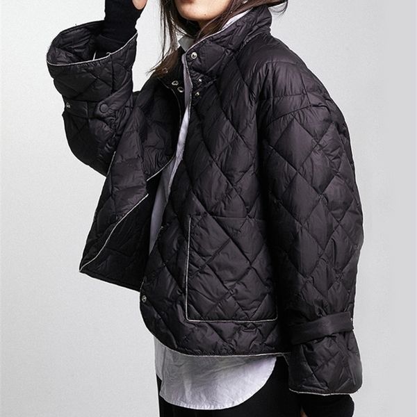 

winter ultra light short jacket women 90% white duck down coat single breasted parkas loose keep warm snow outwear y201026, Black