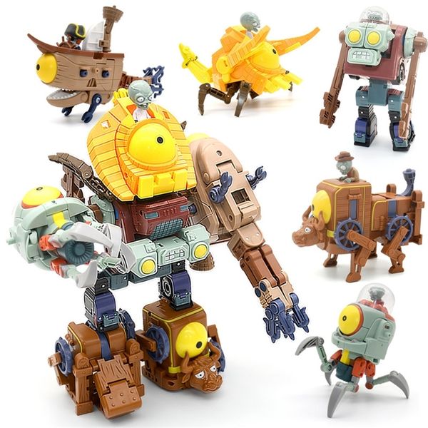 5 В 1 Ассамблея деформация Zombie Robot Doll Pvz растения против зомби Образовательные ПВХ фигурные фигуры Модель игрушки Kid Gift 220718