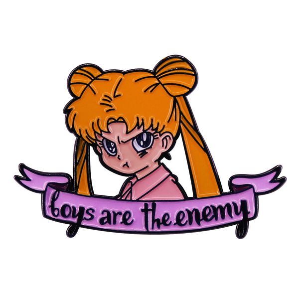 

boys are the enemy badge angry anime girl brooch hard enamel pin, Blue