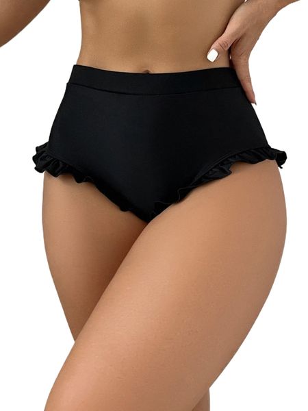 

ruched back frill trim high waist bikini bottom n9m7#, White;black