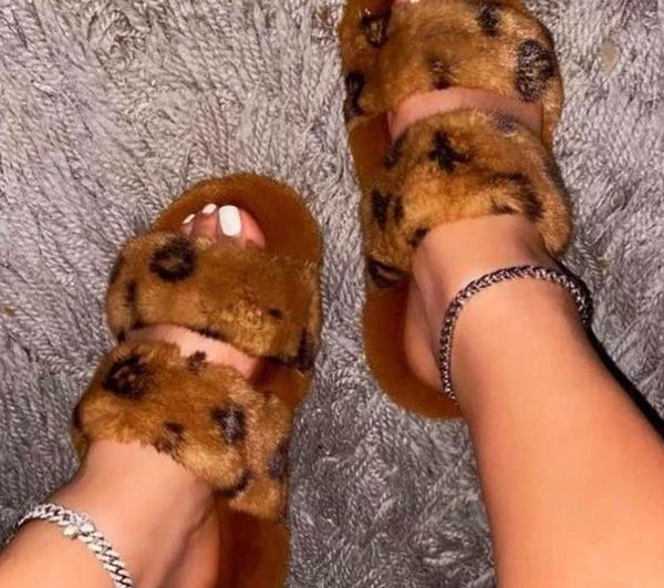 

indoor winter fur slippers house platform slides plush flat women warm slipper lady sandals, Black