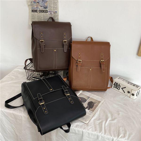 

new college style fashion retro backpack men's flip pu business backpack