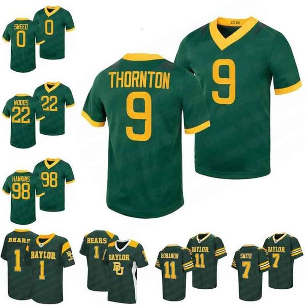 

a001 ncaa 1 baylor bears jersey jt woods 0 r.j. sneed 98 isaiah hankins 9 tyquan thornton jalen pitre gerry bohanon abram smith dillon doyle, Black