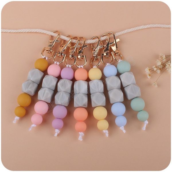 

candy color octagonal silicone bead key chain women jewelry fashion keychain bag pendant accessories lady gift, Red;brown