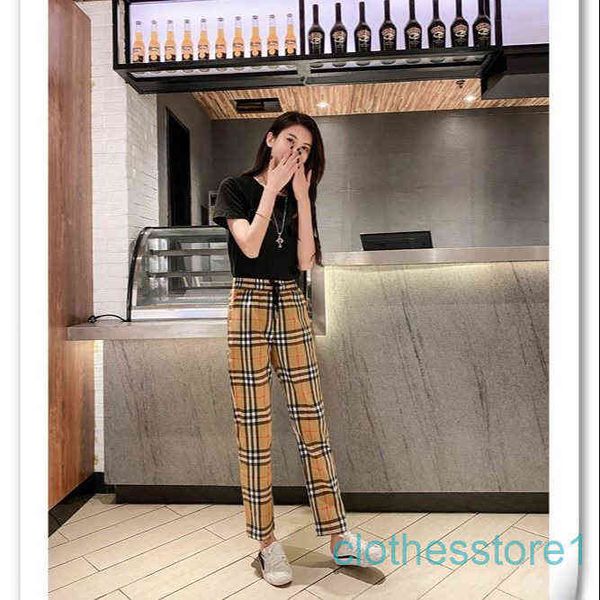 

brand bbr pants classic vintage plaid women's british style slim casual nine point elastic high waist small leg 2022 autumn thin, Black
