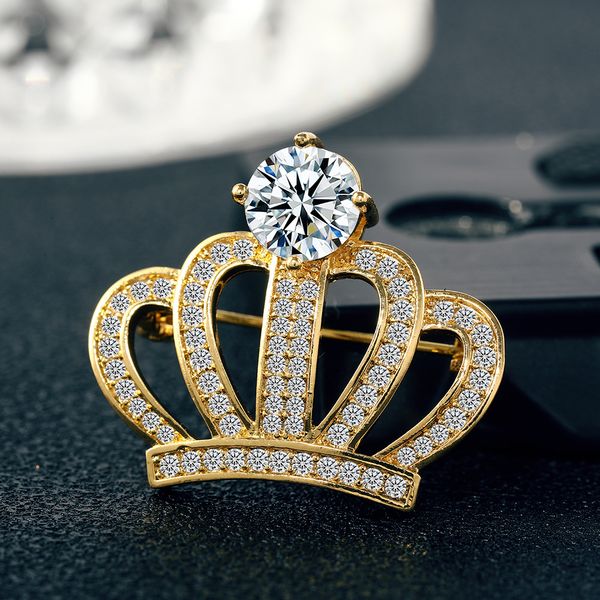 

designer women crown brooch lapel pins suit brooches for woman 3a zircon vintage elegant evening dress pins pin fashion scarf buckle, Gray