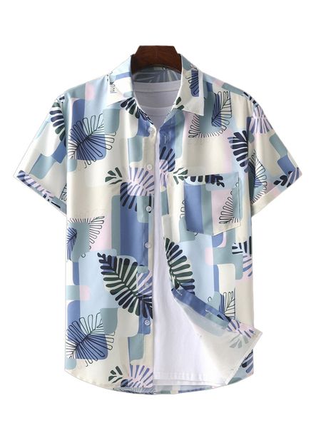 

men random tropical print patched pocket shirt without tee c0n2#, White;black
