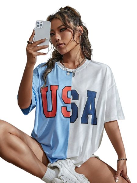 

colorblock letter graphic drop shoulder tee 39m9#, White