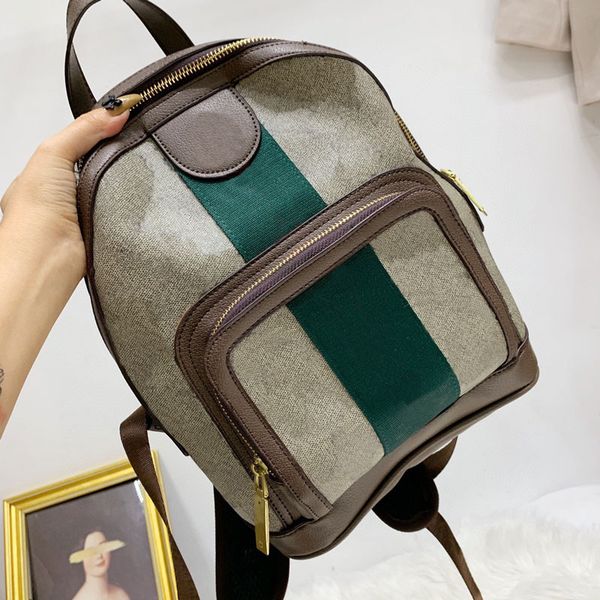 

luxury designer casual backpack style fashionable two-color decorative strip metal zipper travel bag color-block letter double shoulder