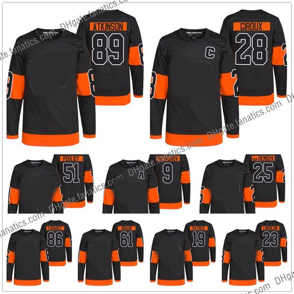 

28 claude giroux jersey mens womens kids 18 joel farabee 79 carter hart 13 kevin hayes 11 konecny 9 provorov custom jerseys feiren, Blue;black