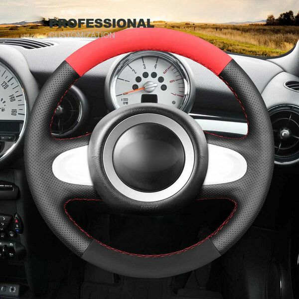 

diy custom black genuine leather car steering wheel cover for mini r56 clubman