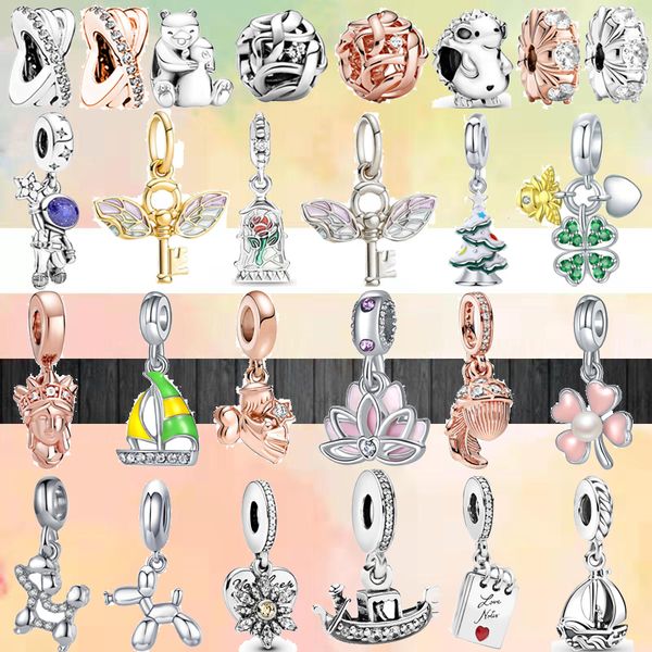 Fit Pandora Charms 925 Браслет -бусинка Оригинальная коробка ежа прекрасные бусины цветочные крылья ключ европейские украшения