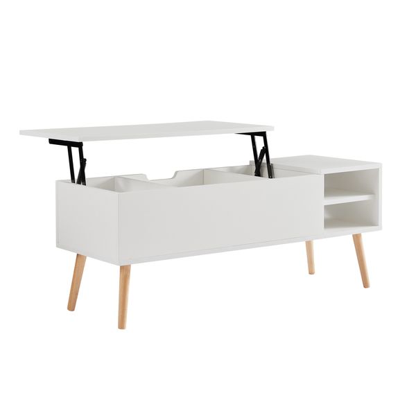 

living room furniture coffee table computer table white color solid wood legs support big storage space liftable and lowerable tabletop