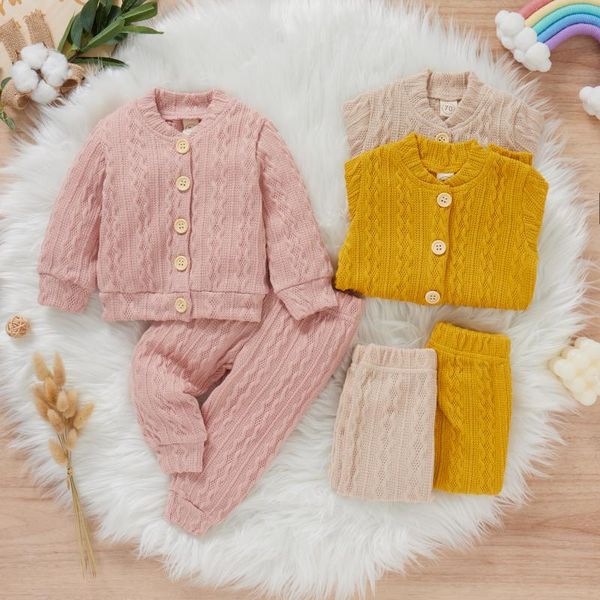 Kleidungssets 2 Stücke Geborenes Baby Mädchen Kleidung Einfarbig Rippenstrick Lässiges Outfit Kleinkind Langarm Pullover Tops Hose Kleinkind Strickwaren