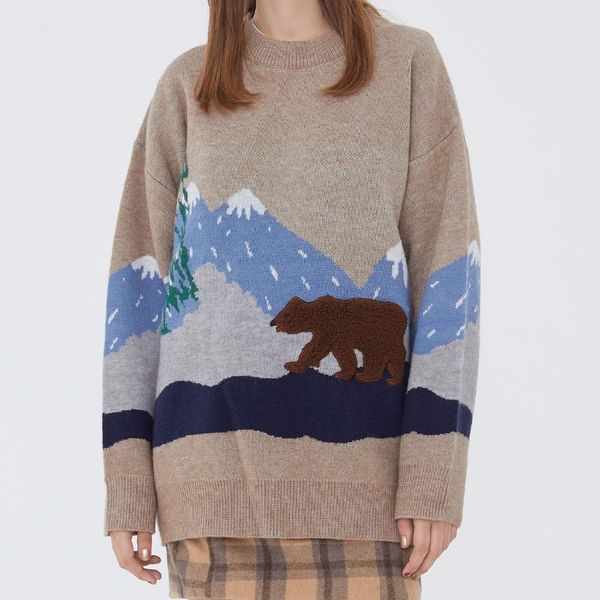 

sweater men hip hop streetwear snow mountain bear mens knitted autumn harajuku aa, White;black