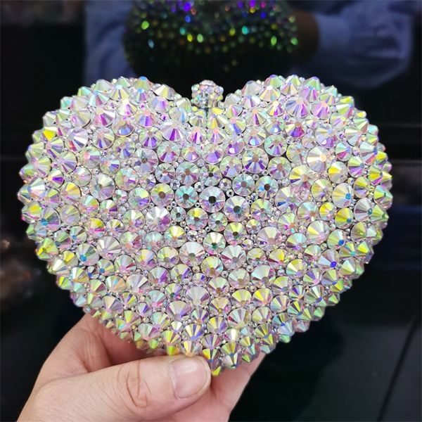 

heart shape ab silver shine luxury clutch women business banquet mini shoulder evening bag sc614 220624