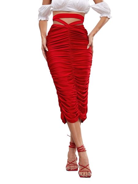 

x mayra salierno criss cross tie back ruched split hem skirt a2m2#, Black
