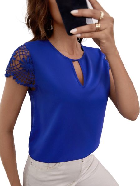 

keyhole neck guipure lace blouse 71o6#, White