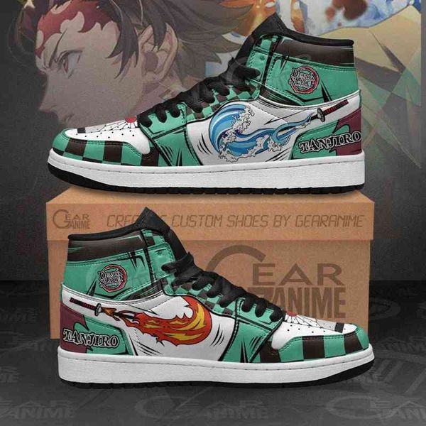 

tanjiro breathing sun and water sneakers demon slayer custom anime shoes, Black