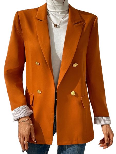 

lapel neck double breasted blazer t5hj#, White