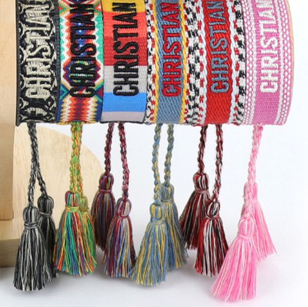 

classic fashion brand bracelets chains jewelry bangles handmade embroidered link woven tassel adjustable women men lover gift chain bangle s, Black