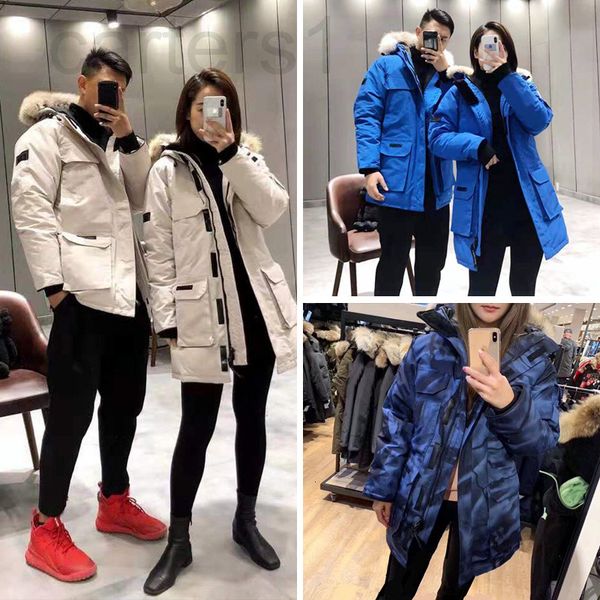 

women's down & parkas designer canadian thick wolf fur parka medium long hooded down jacket men's and women's same couple goo, Black