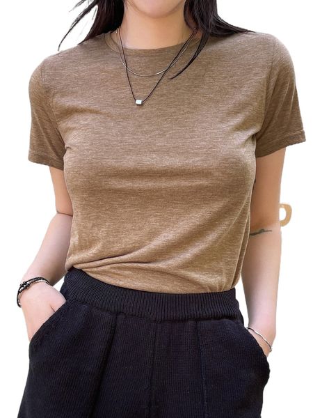 

dazy solid round neck tee 96x6#, White