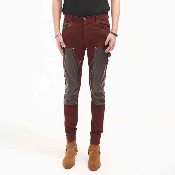 

designer jeans tide brand a 22 miri retro two tone patchwork pants american street hip hop pants fashion loose men's sports sweatpants, Blue