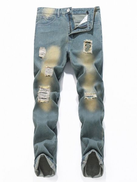 

romwe guys washed ripped jeans u3tz#, Blue