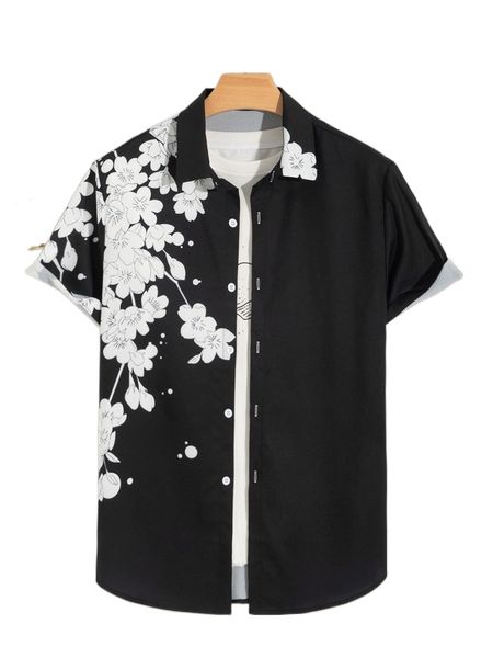 

men floral print button up shirt without tee n9cy#, White;black