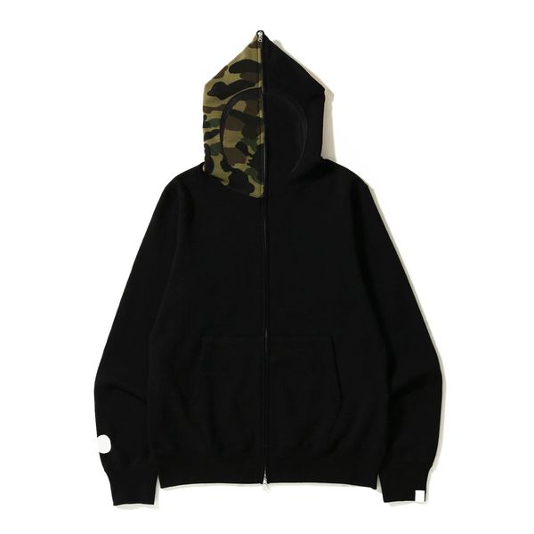 

shark full zip hoodies mens designer womens ape hoodie hoody camouflage tracksuits stylist cartoon printing suit long sleeve jacket high str, Black