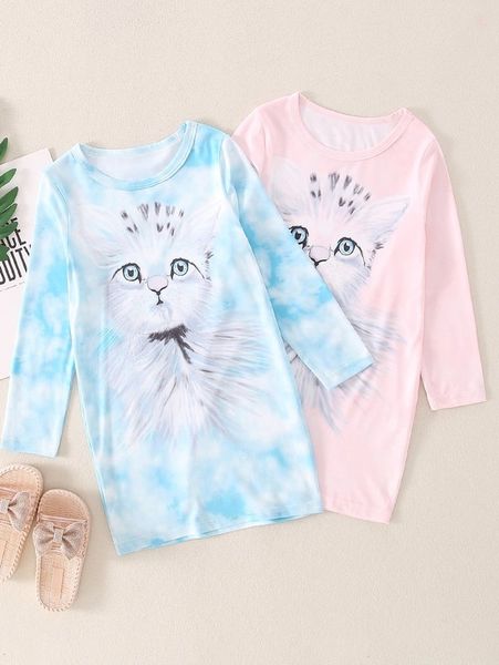 

toddler girls 2pcs cat print dress she, Red;yellow