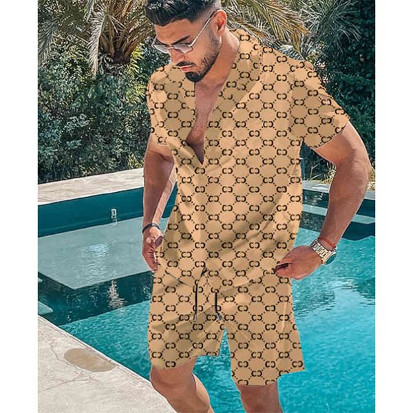 Moda Tuta Uomo Set hawaiano T-shirt Stampa Estate Camicia a maniche corte con bottoni Pantaloncini da spiaggia Streetwear Casual Abito da uomo 2 pezzi S-3xl