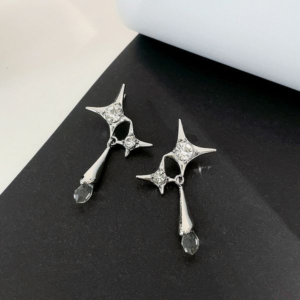 

flash diamond star cross earrings stud female fashion temperament meteor drop earrings european and american hip-hop design trendy, Golden;silver