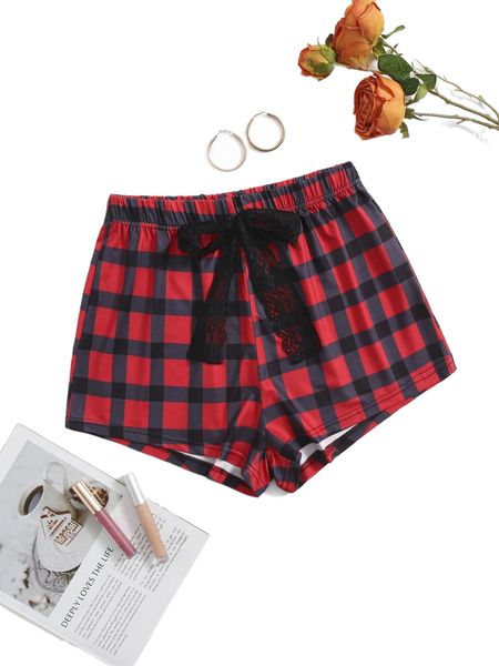 

gingham print bow front sleep shorts u6wc#, Black;red