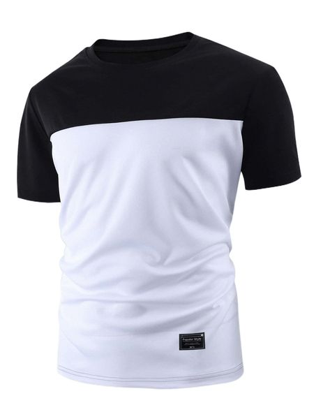

men two tone patch detail tee b6mu#, White;black