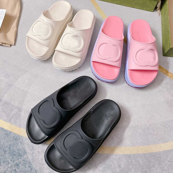 

women platform sandals designer slides sandal with interlocking g luxury flat thick bottomflip flops pink white candy colors casual slipper, Black