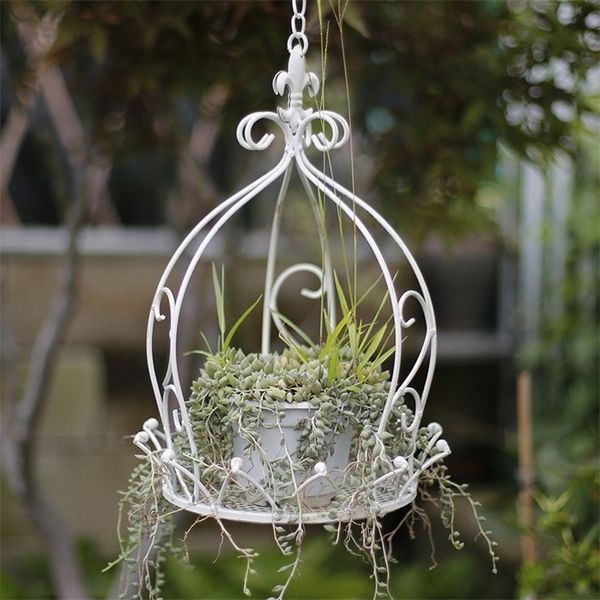 Idyllic Whet Whited Iron Basket Flower Poting Swing em vasos de flores e plantas verdes por decoração de jardim 220722