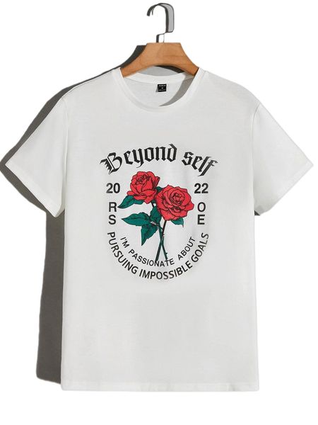 

men slogan and floral print z0gs#, White;black