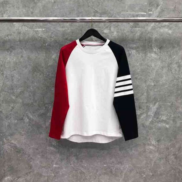 

casual sweatshirt trendy brand t22b classic cotton works 4 pieces spliced long sleeve t shirts men women korean design, Black