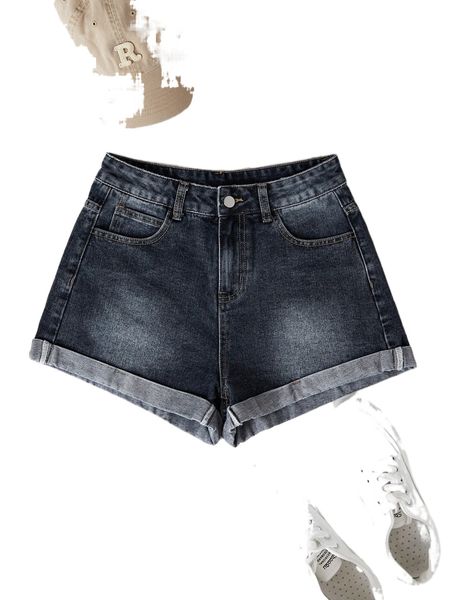 

bleach wash roll hem denim shorts 77re#, White;black