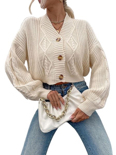 

drop shoulder button front cardigan d1zt#, White;black